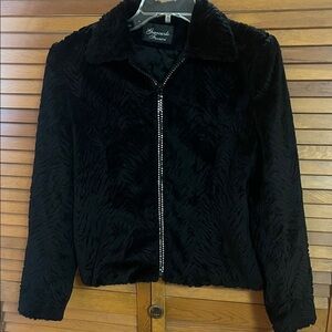 Elegant Black Teddy Jacket Zebra Design Size 8